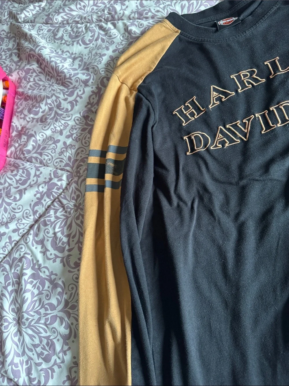 Harley-Davidson Black & Gold Two-Tone Long Sleeve Shirt-L - Picture 3 of 4